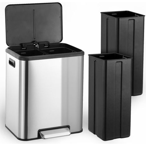 Stainless Steel Sort Bin - 30L Dual Compartment - Fingerprint Proof, Sanded & Oiled Finish - for Kitchen, Waste Segregation (1/5)