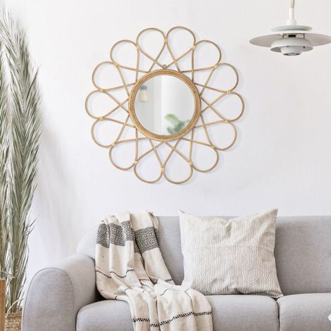 Miroir mural rond 65,5 cm rotin Shia Bois (1/5)