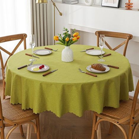 Tovaglia rotonda di 120 cm di diametro, in tessuto resistente e lavabile, ideale per buffet, feste, cene, matrimoni e baby shower (verde frutta). (1/5)