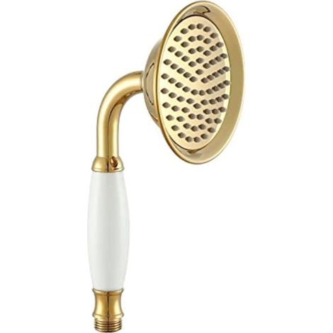 Pommeau de douche en laiton céramique or – Douchette ronde – Résistance à la rouille – Débit d'eau agréable – Installation facile (1/5)