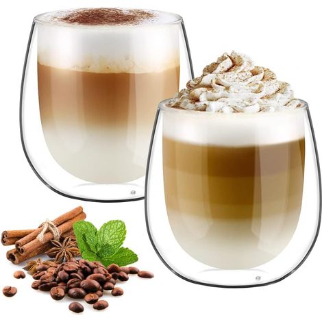 2 Verre à double paroi,Verre borosilicate,Capacité 250ml,Lavage à la main,Café,Thé,Dessert (1/5)