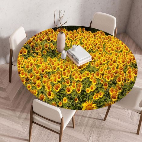 Housse de table ronde élastique lavable avec élastique pour table de jardin (130cm, Sonnenblume)