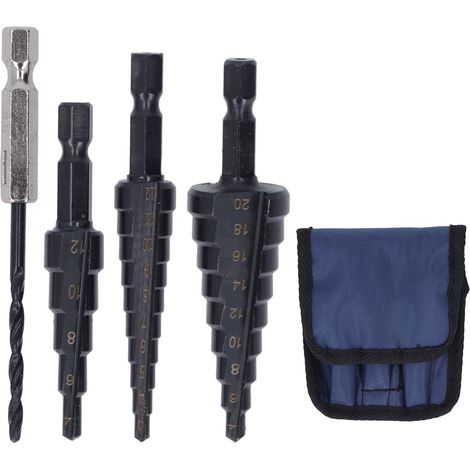 Lot de 4 forets étagés en acier rapide HSS, cannelure droite, traitement thermique, trépan à noyau pour perçage précis (1/5)