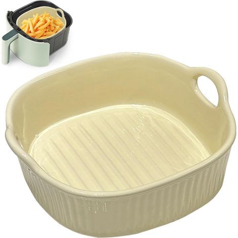 Bols pour friteuse à air chaud,bols de cuisson en céramique résistants à la chaleur avec double poignée,plats de cuisson carrés (1/5)