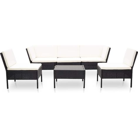 Salon de jardin bas modulable en résine tressée avec coussins d'extérieur noir 6 pièces (1/5)