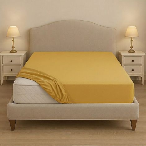 Lenzuolo sotto su misura in cotone 100% – Con angoli elastici per letti fuori misura – Made in Italy Giallo
