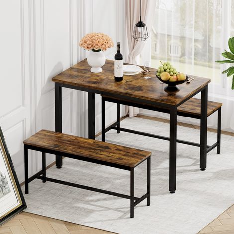 DESMIU Table de salle à manger rectangulaire 4 personnes avec 2 bancs, style industriel, cuisine, 110 × 60 × 75 cm (1/5)