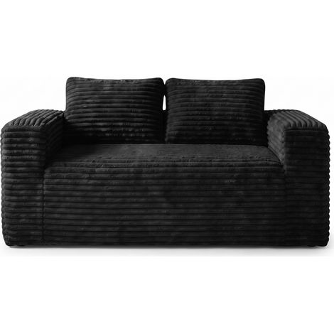 FurnitureR Schwarzes Cord Sofa 2-Sitzer Tiefsitz Couch ohne Montage, Schwarzes Cord-Sofa mit tiefer Sitzfläche, weicher Schaumstofffüllung und montagefreiem Design für moderne Räume. (1/5)