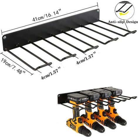 Lot de 1 organiseurs muraux pour outils électriques, 4 porte-forets, 3 emplacements, avec porte-tournevis latéral pour garage et atelier (1/5)