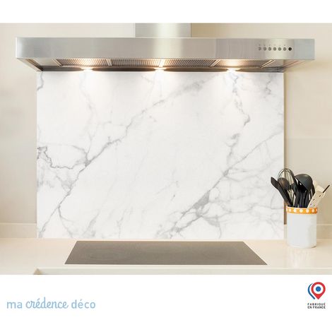 Fond de hotte : Marbre blanc 2 - Verre trempé - 60 cm - 45 cm (1/5)