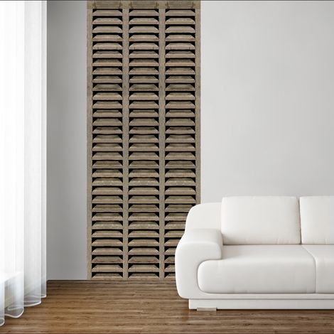 Papier peint intissé rustique, 250 cm X 96 cm, photo persienne ancienne en bois marron. (1/2)