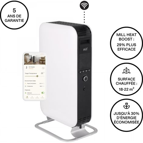 Radiateur bain d'huile connecté 1500W – Chauffage silencieux avec fonction fenêtre ouverte – Technologie Mill Heat Boost – Application smartphone