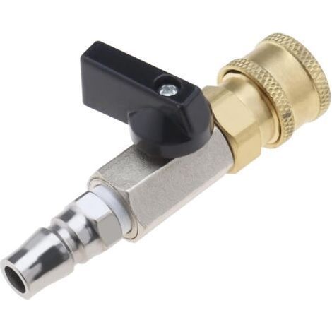 Raccord rapide pour air comprimé, vanne à boisseau sphérique pneumatique, vanne de dosage, vanne d'arrêt 1/4" avec raccord fileté mâle 1/4" et douille de raccordement 1/4".- (1/5)