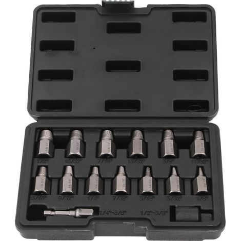 Kit d'extracteurs de vis endommagées, en acier à haute teneur en carbone, kit d'extraction hexagonal de 3/8 pouce pour la réparation et l'entretien, 15 pièces. (1/5)