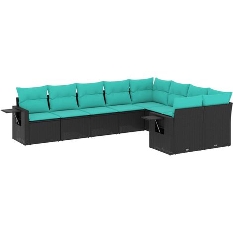 Maison Exclusive - 9-teiliges Gartensofa-Set mit Kissen, schwarze (1/5)