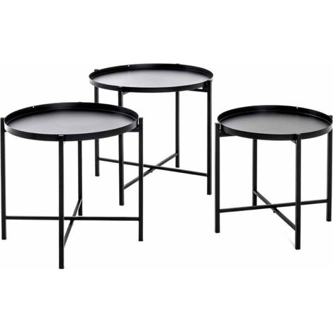Lot de 3 Tables d'Appoint Design "Kwami" 48cm Noir