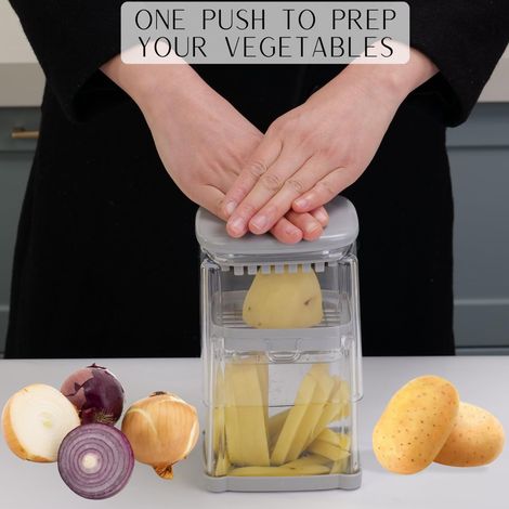 Trancheuse à légumes : Trancheuse à légumes à 4 lames, trancheuse à fruits, trancheuse à pommes de terre, trancheuse à frites, trancheuse à oignons, trancheuse à œufs. Utilisation sûre, nettoyage et r (1/5)