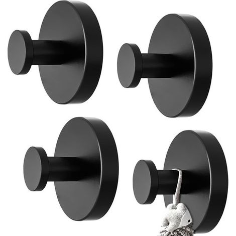 4 ganchos con ventosa, con ventosa, ganchos, extraíbles, no requieren perforación, gancho de pared, acero inoxidable, baño, inodoro (negro) (1/5)