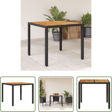 Holzplatte - Gartentisch mit Holzplatte Schwarz 90x90x75 cm Poly Rattan (1/5)