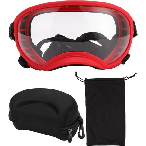 Lunettes de protection pour chien anti-vent, anti-UV et anti-poussière, avec monture rouge et verres transparents pour grandes races. (1/5)