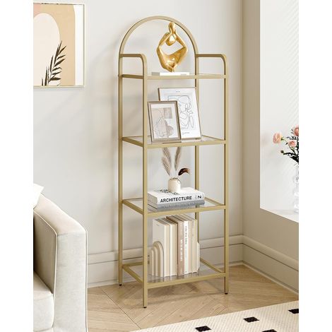 4-stufiges Bücherregal, Leiterregal aus gehärtetem Glas, Gold (1/5)