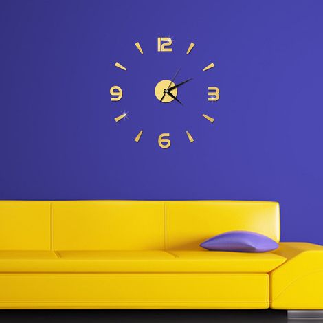 Sticker horloge murale en acrylique miroir 1 mm, décoration murale DIY, style moderne pour la maison, le bureau ou la chambre (Or) (1/5)