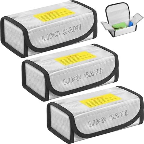 3 Pièces Sac Batterie Lipo, Sac Ignifuge Antidéflagrant pour Chargement et Stockage de Batterie, Pochette Sécurisée pour Batterie 18.5  8  6cm