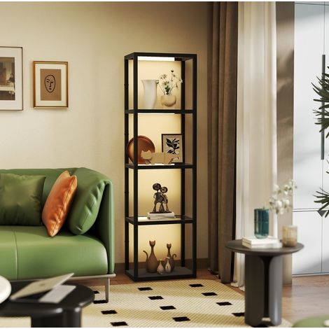 Lampadaire LED avec 4 étagères en verre, interrupteur au pied, cadre MDF noir, 45x29x157 cm (1/5)
