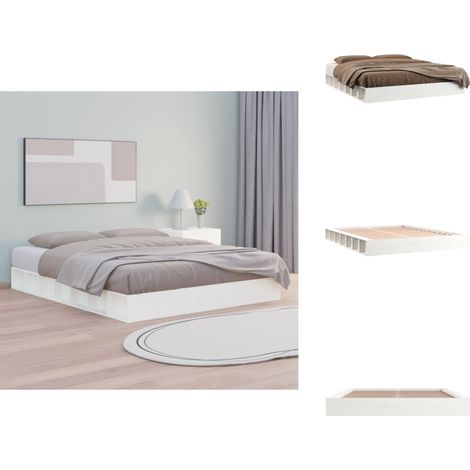 Cadre de lit sans matelas blanc 150x200 cm bois massif - Cadre De Lit - Lit Double - Lit Bois - Lit Blanc - Chambre À Coucher (1/5)