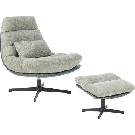 Swivel Armchair TOVIK with Footstool Chenille Light Green