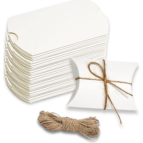 Coffret cadeau coussin - Blanc - 50 pièces - Coffret cadeau pliable pour les fêtes - Avec corde en chanvre - Boîte d'emballage - Petite boîte (1/5)