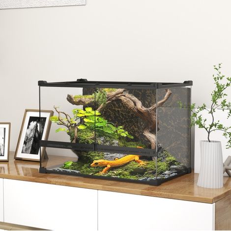 Terrario in vetro 50 x 30 x 35 cm nero con frontale ventilato OKMYHOME (1/5)