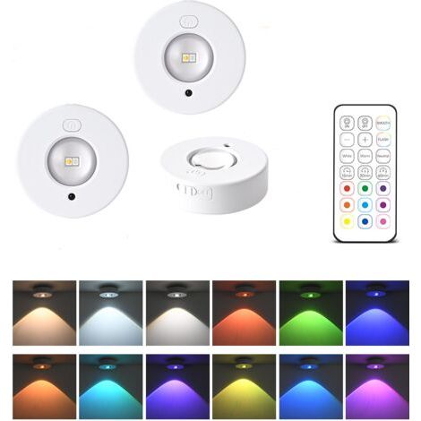 Lot de 6 spots LED RGB à intensité variable avec télécommande, à encastrer magnétiques et fonctionnant sur piles, pour éclairage sous meuble de cuisine (1/5)