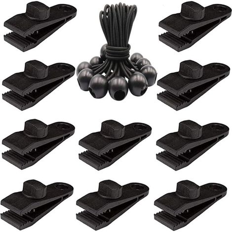 Lot de 20 clips de bâche robustes Pinces de tente à vis pour bâche avec boule élastique pour auvent, auvents, pergola, couvertures en toile, camping en plein air, piscine. (1/5)