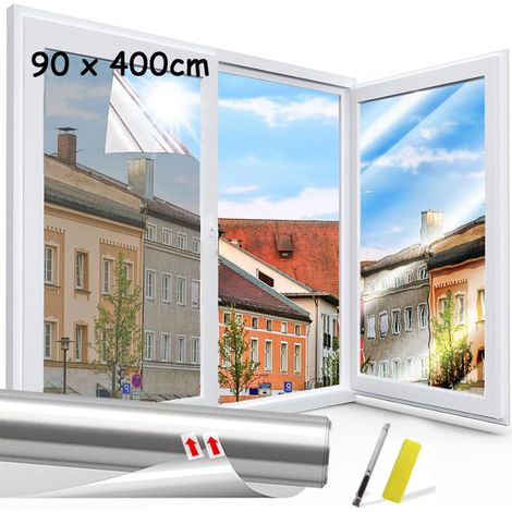 Fensterfolie – Sichtschutz – 90 x 400 cm – Hitzebeständig – Spiegelnd – UV-Schutz (1/5)