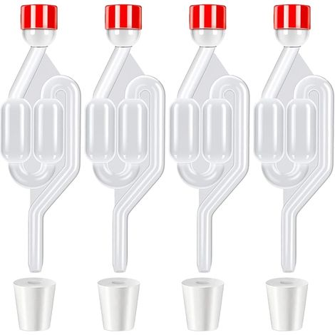 4 Pièces Barboteur Fermentation, Plastique Barboteurs Transparent avec Bouchon + 4 Bouchons en Silicone Perforés (Ouverture 8mm), Soupape Échappement de Fermentation pour Brassage de Bière Vin Cidre (1/5)