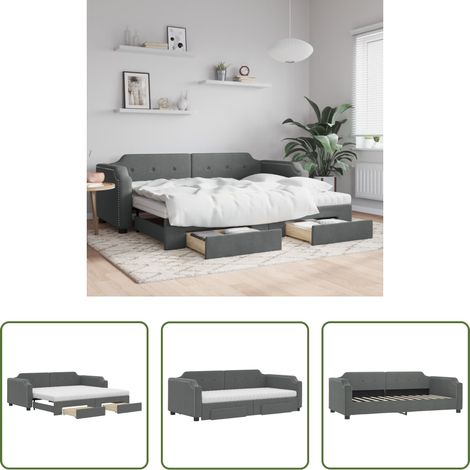 vidaXL Doppelbett - Tagesbett Ausziehbar mit Schubladen Dunkelgrau 90x200 cm Stoff (1/5)