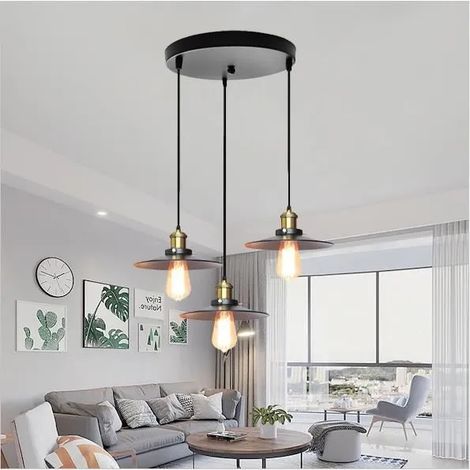 E27 Lustre Industrielle Salon Noir Lampe Suspension Vintage Ajustable Style Edison pour Salon Chambre (1/4)