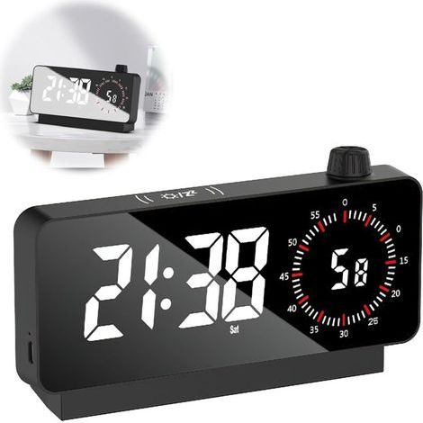 Lntyq Réveil Numérique, Réveil Matin Numérique avec Fonction Snooze Alarme de Miroir Portable Grand écran avec Affichage de la température Alimenté par USB/Batterie Alarme Réveil Matin (1/5)