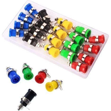Pack of 20 4mm Banana Plug Sockets, Female Banana Plugs, 4mm Security Sockets, Speaker Female Binding Post Socket Jacks, 5 Colors Red/Yellow/Blue/Green/Black