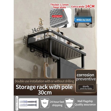 Étagère murale en aluminium noir épais (30 cm) pour salle de bain, rangement pour shampoing, organisateur de cuisine. (1/5)