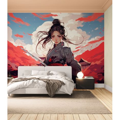 papier peint japonais - samouraï écarlate - 150 x 250 cm (1/2)