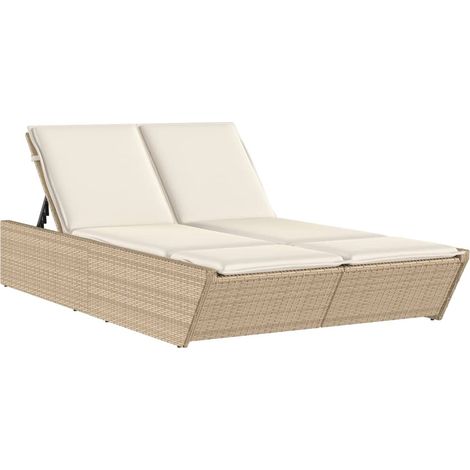 Maison Exclusive - Doppel-Sonnenliege mit Auflagen Beige Poly Rat (1/5)
