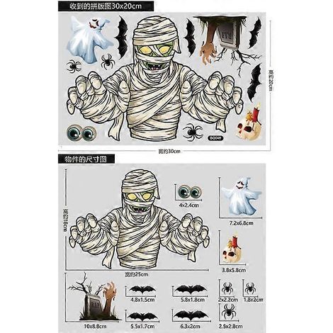 Autocollant de fenêtre d'Halloween - Décoration de vitrine - Fantôme/Zombie - Décoration statique pour fête d'Halloween