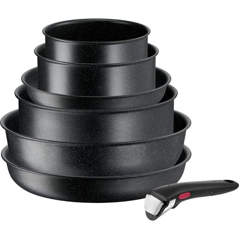 Tefal Ingenio - Set di pentole a induzione, rivestimento antiaderente, impilabile, risparmio di spazio, indicatore di temperatura, cottura sana, made in Francia, Black Stone L3998702 (1/5)
