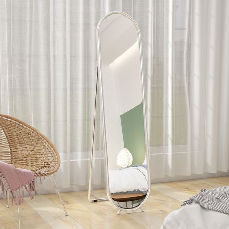 Espejo de cuerpo entero con soporte plegable, cristal y metal, 40x4x160 cm, plateado.