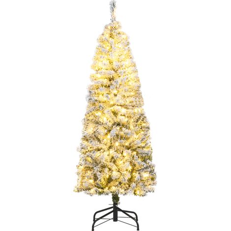 150CM Sapin de Noël Pré-éclairé, Arbre Articulé avec 329 Branches en PVC Enneigé, 180 Lumières LED Blanc Chaud, 8 Modes, Pied Métallique Pliable (1/5)