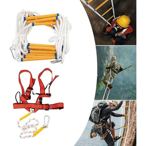 Échelle d'Évacuation d'Urgence 10m (32,8 pi) avec Harnais Semi-Corps – Capacité 200kg, Crochets en Acier au Manganèse, Anti-dérapant – Pour Fenêtre, Balcon, Secours Incendie, Ligne de Vie (1/5)