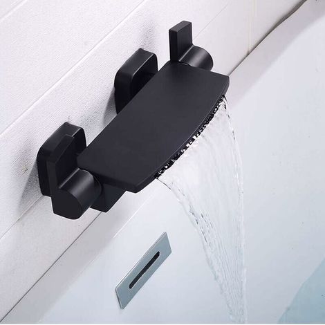 Black Waterfall Bathtub Faucet Wall Mounted Bathroom Bath Faucet With Hand Shower Bath Mixer Tap