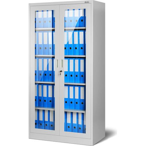 Jan Nowak Aktenschrank C012 Glasvitrine BĂĽroschrank Universalschrank FlĂĽgeltĂĽrschrank Stahlblech Pulverbeschichtung abschlieĂźbar 185 cm x 90 cm x 40 cm Grau (1/7)